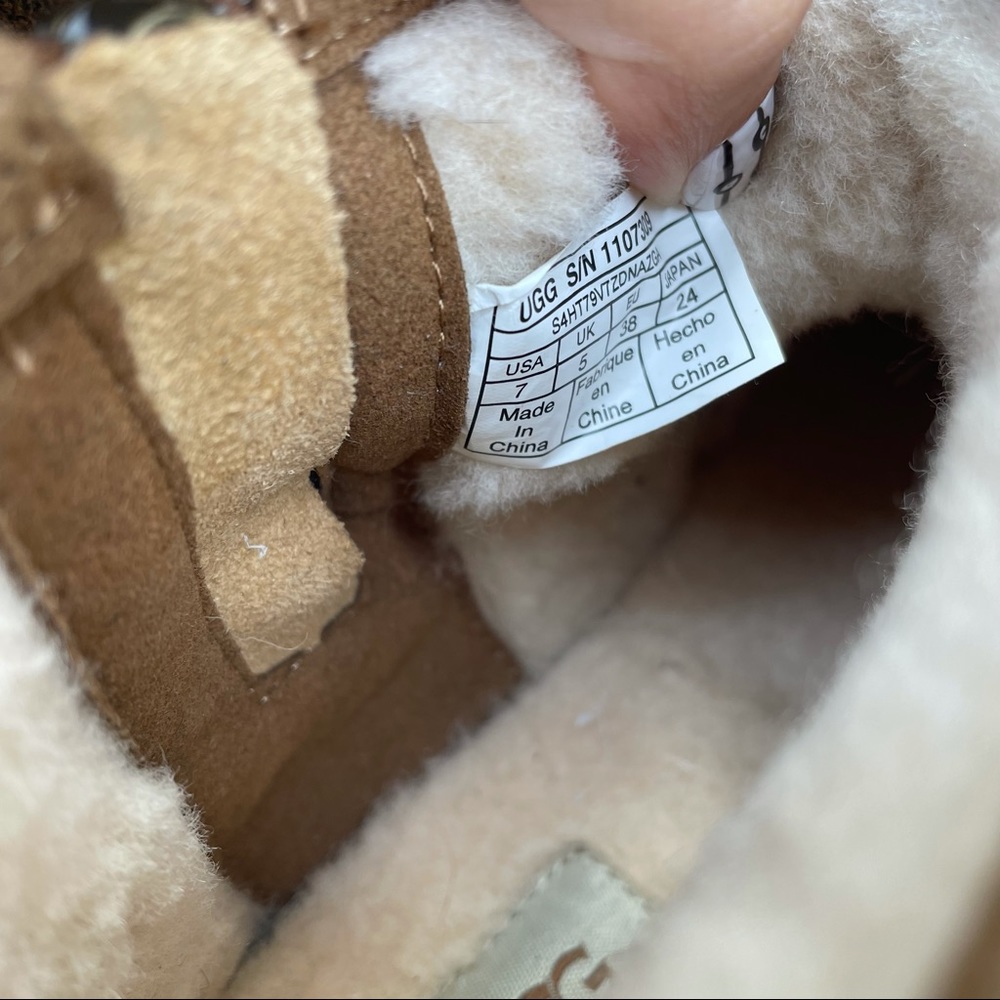 UGG Fluff Punk Faux Fur Ankle Boots Chestnut Sheepskin & Suede Booties Size 7 - Picture 7 of 16